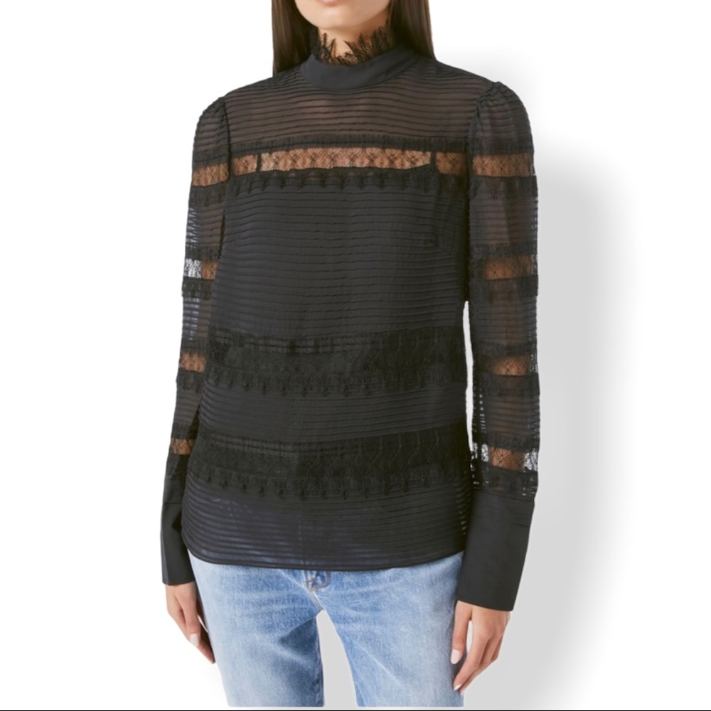 Frame Nora Silk Blouse Black, NWOT, SML, MSRP $428